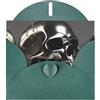 WZYCWB Biglietto di auguri con busta, 15,2 x 10,2 cm, motivo teschio in metallo, colore verde scuro, adatto per auguri di compleanno, congratulazioni di nozze