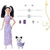 Barbie Twinning Looks Bambola con Cane Animale Domestico con Vestiti Viola di Margherite e Accessori come Fiori e Marsupio, Capelli Nero, JFP39