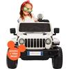 BabyCar Jeep Elettrica Per Bambini | Auto con Sedili in Pelle, Porte Apribili, MP3/USB/Micro SD | Macchina Elettrica per Bambini 12V con 2 Motori 35W | Licenza Ufficiale Jeep | Bianco Occhiali-Targa