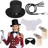 Generico Per Costumi Da Circo Per Donne - Set Cappello a Cilindro e Spalline - Guanti Frustino Spalline Papillon per Feste a Tema Circo Eventi Cosplay Donne