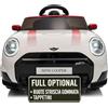 TOYSCAR Auto Elettrica per Bambini Mini Cooper S Cabrio 12V Ruote Striscia Gommata Full Optional Sedile in Pelle Porte Apribili Telecomando Tappetino (Bianca)