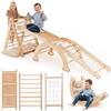 Goodevas 5-in-1 Telaio di Arrampicata per Bambini - Triangolo in Legno, Arco & Rampa di Arrampicata & Rete & Cuscino, Telaio di Arrampicata Montessori, Palestra in Legno per Bambini, 1-5 Anni