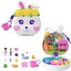 Polly Pocket - Cofanetto Coniglietto Floreale, playset com 2 micro bambole e cuccioli inclusi, gioco d'acqua e 12 accessori di cui 2 cambia colore, giocattolo per bambini, 4+ anni, HKV36