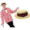 I LOVE FANCY DRESS LTD ILOVEFANCYDRESS® GIACCA A RIGHE ROSSA BIANCA + CAPPELLO DA BARBERSHOP CON NASTRO ROSSO ROSSO BOOK EDWARDIAN BOOK WEEK JACKET 1920'S SHOW