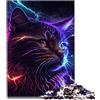 SIBREA Puzzle Lightning Cosmic Cat AI Art 1000 Pezzi Legno Moderno Spaziale per Adulti e Bambini da 12 Anni in Su, 50x75 cm