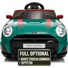 TOYSCAR Auto Elettrica per Bambini Mini Cooper S Cabrio 12V Ruote Striscia Gommata Full Optional Sedile in Pelle Porte Apribili Telecomando Tappetino (Verde)