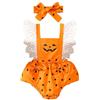 Generico Costume Halloween Neonato 9 Mesi Vestito Da Zucca Bambina Tutina Elegante Costume Halloween Neonata Pagliacetto Con Fascia Completo Vestiti Fantasma Bimba Body Arancione Nera Carnevale Feste Cosplay