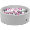 KiddyMoon 90X30cm/300 Palline ∅ 7CM Piscina di Palline Colorate per Bambini Tondo Fabbricato in EU, Grigio Ch: Trasparente/Grigio/Bianco/Rosa/Menta