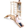 Goodevas Palestra Indoor in Legno 9-in-1 per Bambini, Montessori con spalliera Svedese, Monkey Bars, Barra per trazioni, Anelli, Altalena, Scala di Corda, tavola da Arrampicata, Scivolo e Piattaforma