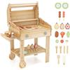 GYMAX Set da Gioco in Legno per Barbecue, con Cibo da Gioco, Strumenti per Grigliare e Bottiglie di Spezie, Set da Cucina per Interni ed Esterni per Bambini 3+ Anni