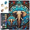 TISHIRON Jigsaw Puzzle per adulti, 1000 pezzi, in vetro colorato, elefante, 70 x 50 cm, motivo a mosaico con animali, difficile da impegnare, gioco di famiglia, per uomini e donne (decorazione per la casa)