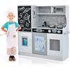 COSTWAY Cucina Giocattolo per Bambini, Cucina Legno per Bambini con Lavagna, Telefono, Microonde e Macchina per Ghiaccio, con Accessori e Suoni Realistici, per 3-6 Anni (Bianco)