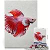 vhjRTYf Puzzle da 1000 pezzi con dipinto di un pesce Betta rosso, ideale per adolescenti, stimola la memoria, facile da realizzare, con bordi puliti, perfetto per Natale (38x26cm)