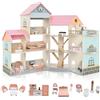 RELAX4LIFE Casa delle Bambole Alto 95 cm, Villa di Lusso in Legno, 41 Mobili e Accessori inclusi, Cameretta, Terrazza e Garage, Giocattolo per Bambini 3+ Anni (ROSA)