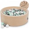 KiddyMoon Velluto Piscina Di Palline 90X30cm/200 Palline ∅ 7CM Per Bambini Tondo Fabbricato In EU, Beige Sabbia: Bianco/Grigio/Menta