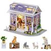 HJBHDOLL Kit fai da te in miniatura per casa delle bambole, mini gatto, negozio di animali domestici, modello puzzle in scala 1:24, accessori per mobili per la casa delle bambole e luci LED, regalo per bambini