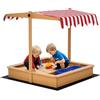 Outsunny Sabbiera per Bambini in Legno con Tettuccio Regolabile in Altezza, Gioco da Giardino con Sedute sui Bordi e Vaschette, 107.5x107.5x100cm