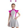 winying Costume Alien Alien Bambina Spazio Ragazza Metallico Vestito Cosplay Sera Festa Carnevale Halloween Rosa Scuro 170