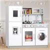 MAMIZO Cucina Giocattolo per Bambini, con Effetti Simulati di Luce e Suono, Cucina Bambini Legno con Accessori da Cucina da Gioco e Lavatrice, 82x80x25 cm, A Partire dai 3 Anni, Grigio-Bianco