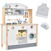 HOMASIS Cucina Legno per Bambini con Grembiule e Cappello da Cuoco, Cucinetta per Bambini Legno, Cucina Giocattolo per 3+ Anni, 79,5 x 35,5 x 98 cm