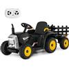RELAX4LIFE Trattore Macchina Elettrica per Bambini 12V a 3 Marce con Rimorchio Staccabile e Telecomando 2,4G, Luci LED, Musica, Clacson e Funzione USB, per Bambini 3-8 Anni