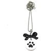 Handmade Collana lunga con zampa nera su disco bianco e fiocco