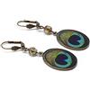 Handmade Orecchini bronzo ottone resina piuma di pavone