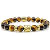 Handmade Bracciale Occhio di Tigre Bracciale con perline Classe A+ Buddha di Fatima placcato in oro 24k 8 mm in acciaio inossidabile (Budda)