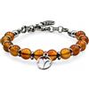 Generic Bracciale semirigido con pietre naturali di Corniola, inserti e ciondolo in acciaio. Pietra del segno dell' Ariete. (L)