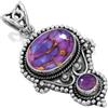 Jeweloporium Turchese Viola Rame Collana Placcata Argento, Ciondolo in Argento .925 da Donna, Gioielli Boho con Pietra Preziosa Grossa Ovale - Rotonda