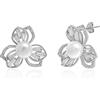 Meissa Orecchini di perle per le donne Perle d'acqua fresca Orecchini a perno con diamante Fiore d'oro rosa Orecchini a perno fiore carino Regali per ragazze, Argento