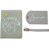LesBri Homemade Creations Porta Passaporto Personalizzabile con Etichetta Valigia, Design Mappamondo con Aerei, 11.0 x 14.5 cm, Tema Viaggio (Grigio)