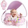 BNEHHOV Salvagente Neonato con Parasole, Piscina Neonato 6-36 Mesi Salvagente con Mutandina Rimovibile Caratteristiche Antiribaltamento Baby Pool Float UPF50+ Protezione UV