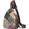 Karoukee Borsa a Tracolla Vintage da Donna, Borsa a Petto in Vera Pelle, Zaino Monospalla Multicolore, Zaino a Spalla com Design Patchwork, Adatto per Escursionismo, Ciclismo, Viaggio