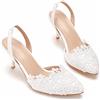 FNKPI Scarpe da Sposa con Cinturino alla Caviglia da Donna, in Pizzo Bianco per Matrimoni, Feste e Feste da Ballo