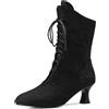 LarDorLin Cordoncino Tacco Gattino Donna Vintage Polacchine Punta Rotonda Inverno Ufficio Comodo a Collo Alto Floreale Stivali Nero Numero 35 EU