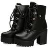 PAIDAXING Stivali da donna con plateau e lacci, tacco medio alto, alla moda, stile gotico, per ragazze e signore, taglia 4,5-7, Nero , 37.5 EU