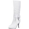 Generisch Stivali sopra il ginocchio Donna Estate Stivali Per Donna Donna Donna Stivali al ginocchio Fiocco Tacco spesso Stivali alti Tacco alto Stivali in pelle Stivali da donna Con Tacco Vintage, bianco, 39