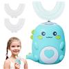 UOEONR Dentifici elettrici per bambini con 3 testine in silicone a U, design cartoni animati, misurazione automatica del tempo, 2 velocità, ricarica USB, motivo dinosauro (verde e 6-12 anni)