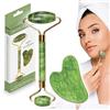 2EASY Set 2 in 1 Rullo di Giada e Gua Sha naturale - Jade Roller per viso e Pietra di Gua Sha - Roller Viso - Kit Rullo Massaggiatore Viso