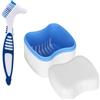 SagaSave Custodia per protesi e kit di spazzole, contenitore da bagno per dentiera con filtro e contenitore per dentiera [azzurro]