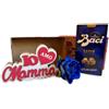 NARAMAKI Baci Perugina Idee Regalo Compleanno Mamma - Scatola regalo con Bijou Baci Perugina al caffè 200gr + Rosa Blu Velluto + Scritta Legno Io Amo Mamma 18cm