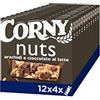 Corny Nuts | 48 Barrette ai Cereali, Arachidi e Cioccolato al Latte, 12 Confezioni da 4 Barrette x 24gr, Senza Olio di Palma, Fonte di Fibre