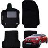 W-Parts SERIE 4 TAPPETI - TAPPETINI IN MOQUETTE NERI PER CLIO 4° serie DAL 2012 AL 2019 con battitacco Cucito, Bottoni di Fissaggio e Striscia Antiscivolo
