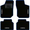 QUEMAR Tappetini Auto per Opel Corsa B, Bordo Blu, 4 Ricami | 1993-2000 / Kit Tappeti Moquette e Gomma su Misura / Set 2 Anteriori + 2 Posteriori / Ricami e Colori Personalizzati