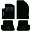 QUEMAR Tappetini Auto compatibili con Ford Fiesta MkV 5 serie 2002-2008/ Kit Tappeti Moquette e Gomma su Misura (Set 2 Anteriori + 2 Poster.)/Ricami e Colori Personalizzati (4 Ricami, Bordo Verde)