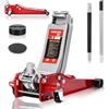 TEENO Cric per Auto | Cric Idraulico per Auto 3T | Altezza di Sollevamento 75-500mm | Doppio Pistone Basso + 2x Supporti in Gomma | Ruote a 360° | Accessori/Crick per Auto e Garage Officina