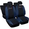 Rebeca Shop 500x Copri-sedili Auto Compatibili 500x | Set Coprisedile Anteriori e Posteriori | Logo Ricamato | Airbag Compatibile | Accessori Auto Interno … (Nero/Blu Scuro)