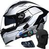 SONGDIQI Bluetooth Casco Modulare Moto, Omologato ECE Integrale Casco con Doppia Visiera Parasole, Speaker Integrato Microfono(C12,M(57~58cm))