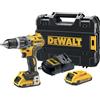 DEWALT Trapano avvitatore a percussione con motore Brushless XR, include 2 batterie al litio 18V 2,0Ah, un caricabatterie e una valigetta TSTAK, DCD796D2-QW